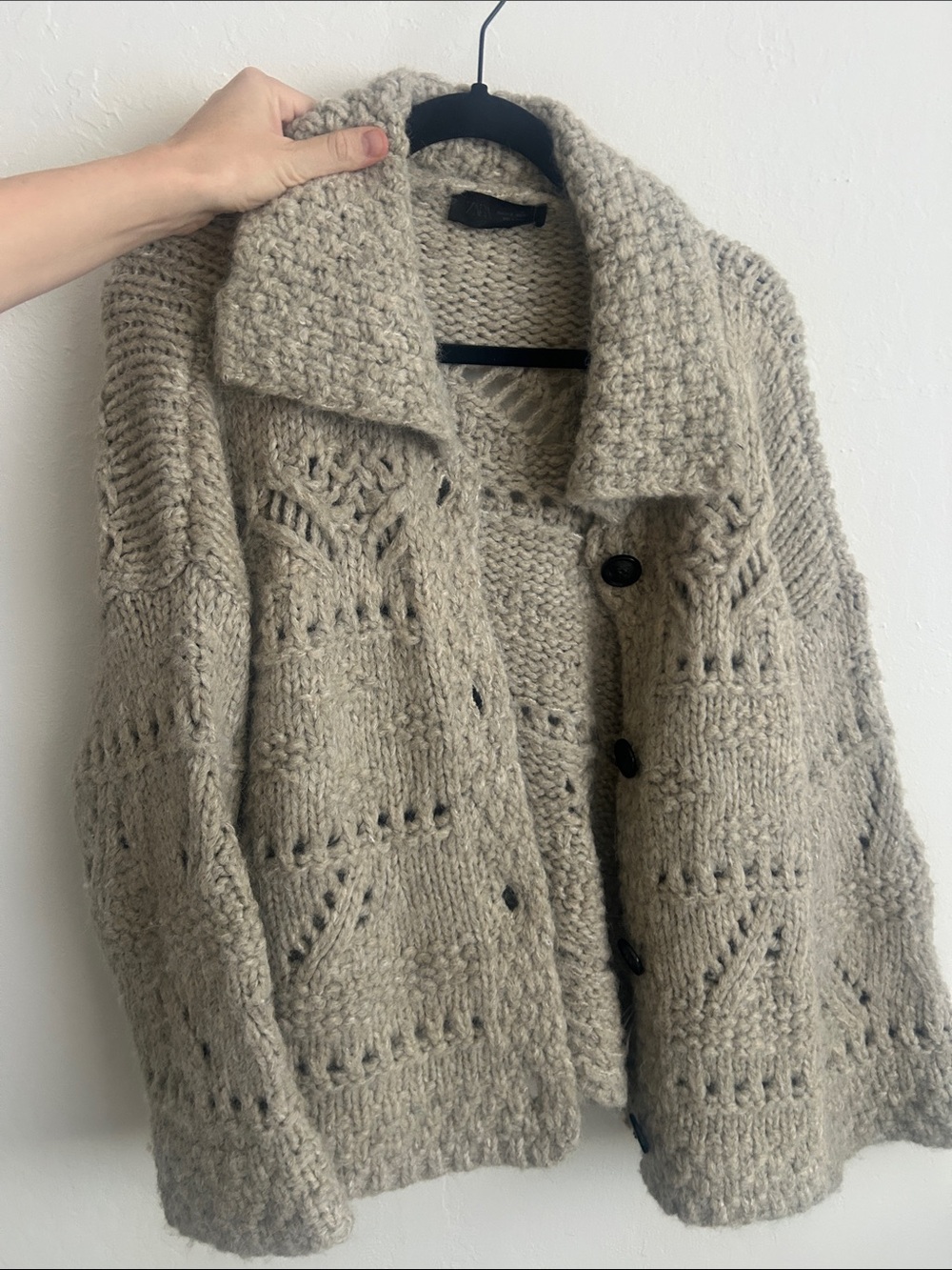 Zara Chunky Knit Button-Up Cardigan Jacket - Light Taupe